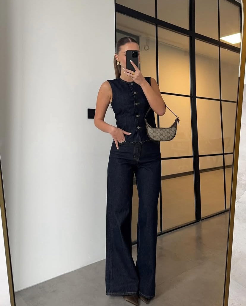 Denim yelek pantolon takım