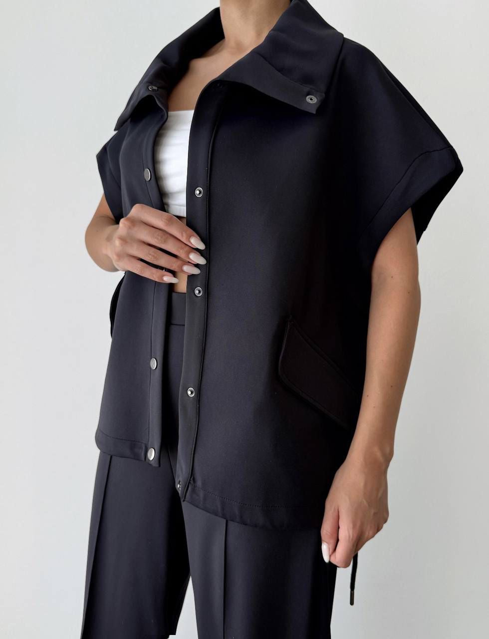 Lacivert Oversize Yelekli Takım