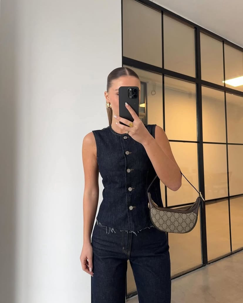 Denim yelek pantolon takım