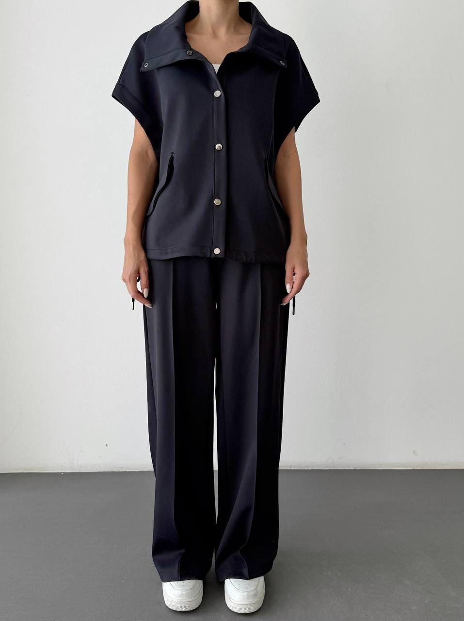Lacivert Oversize Yelekli Takım