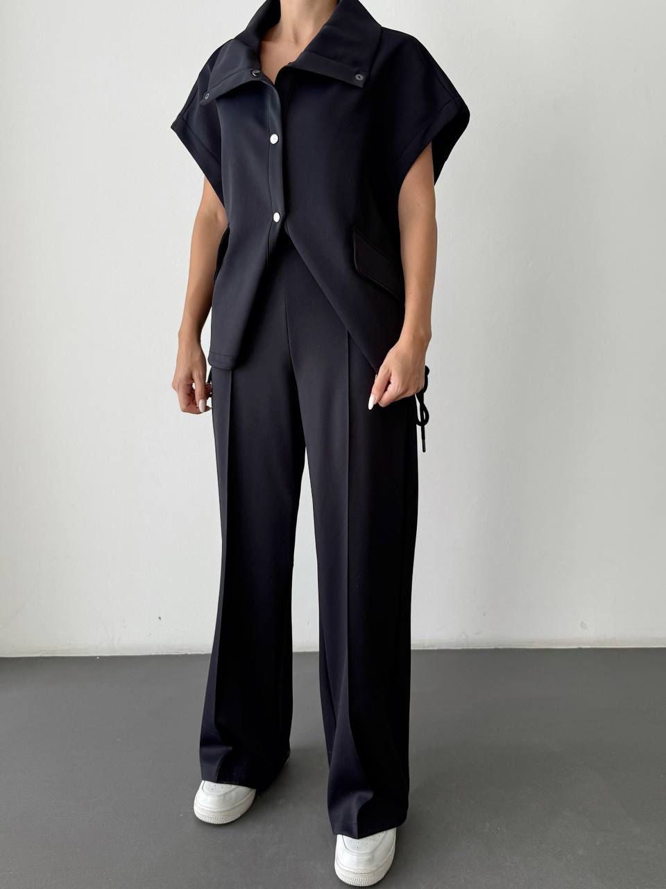 Lacivert Oversize Yelekli Takım