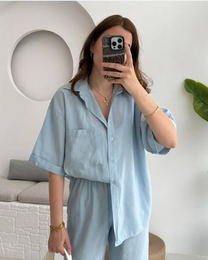 Oversize kısa kol ince tensel takım