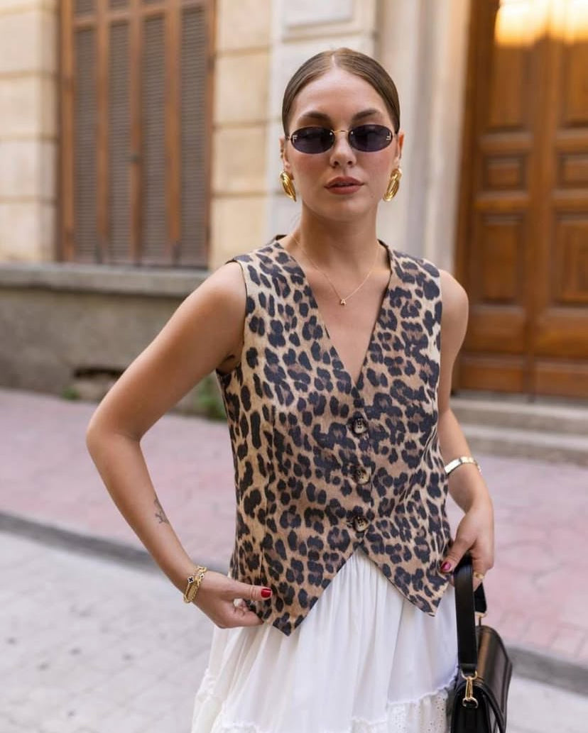 Leopar desenli yelek