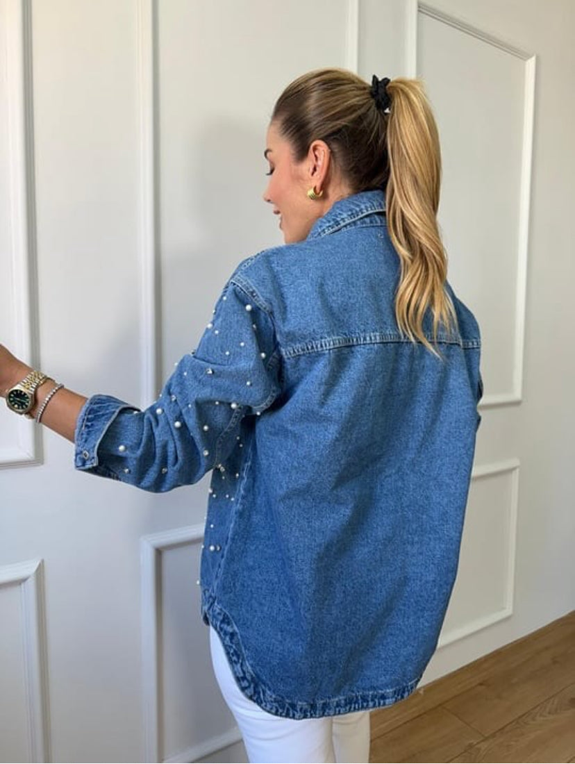 İnci ve Taş detaylı Denim Ceket