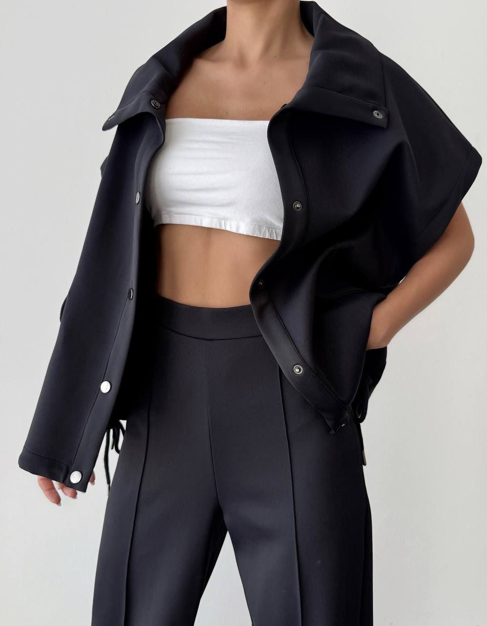 Lacivert Oversize Yelekli Takım