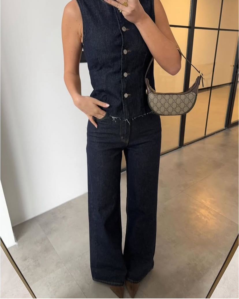 Denim yelek pantolon takım