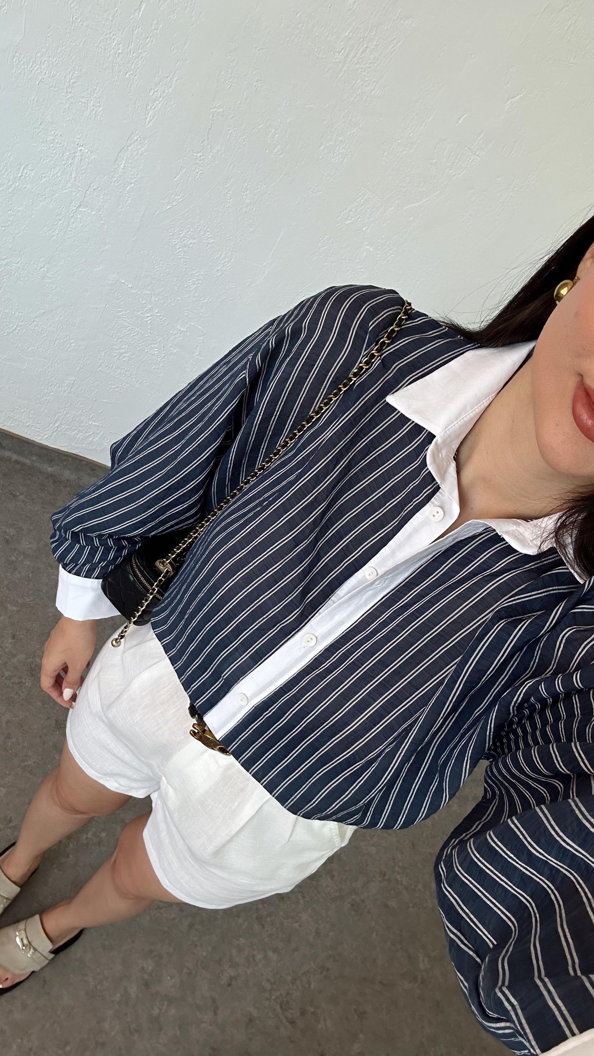 Çizgili poplin tiril gömlek