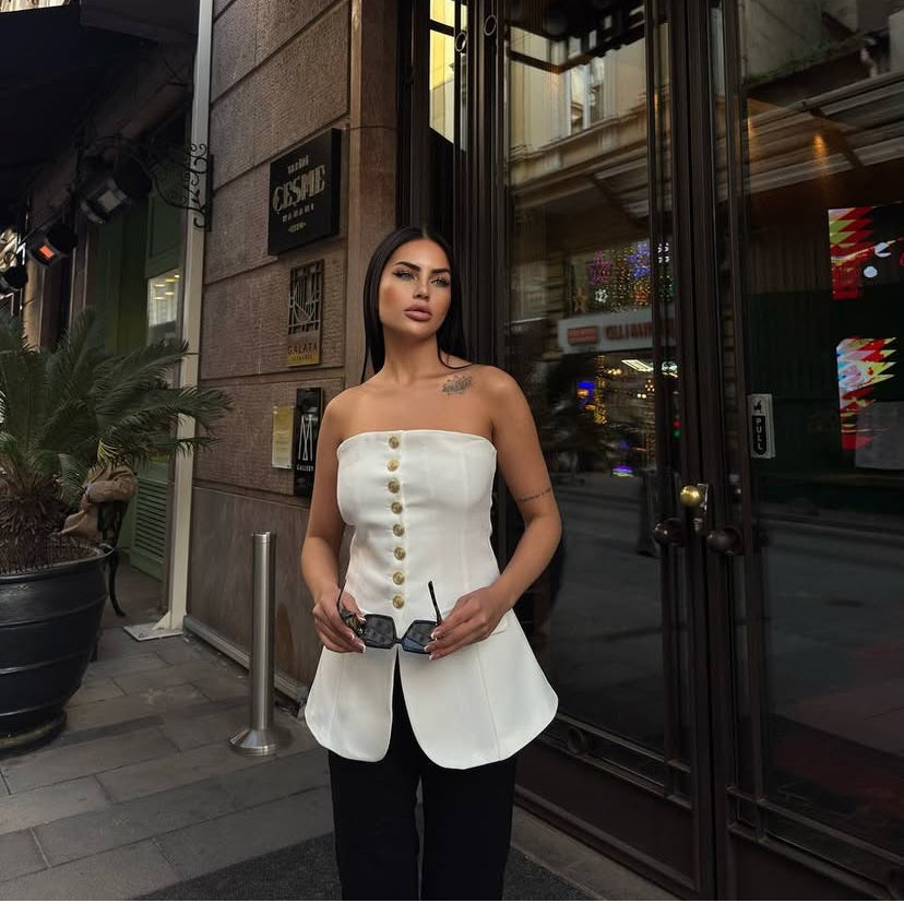 Gold düğme detaylı büstiyer ceket