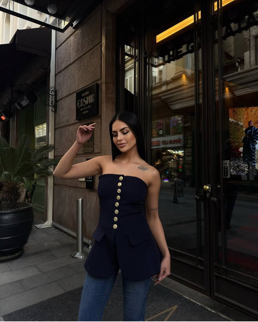 Gold düğme detaylı büstiyer ceket