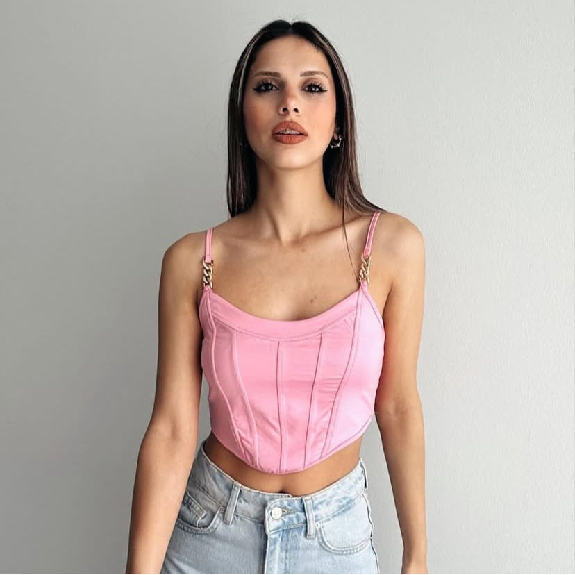 Örme aksesuar detaylı askılı crop
