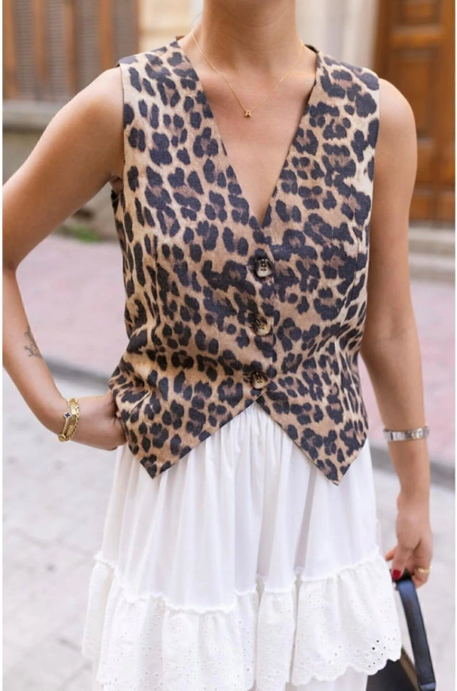Leopar desenli yelek
